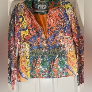 Keran Hart women’s bohemian print colorful jacket. Size medium. Zip closure